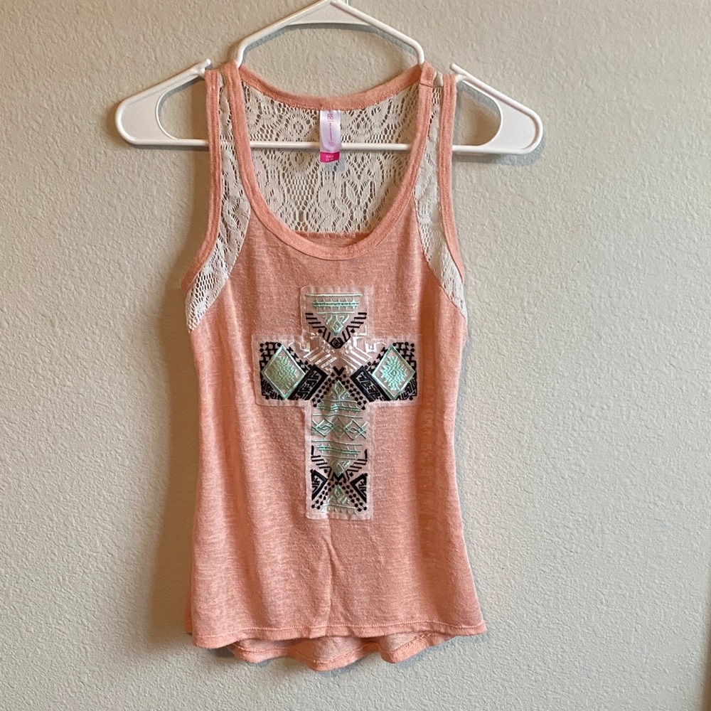 No Boundaries Peach Tank Top with Cross Pattern for Women